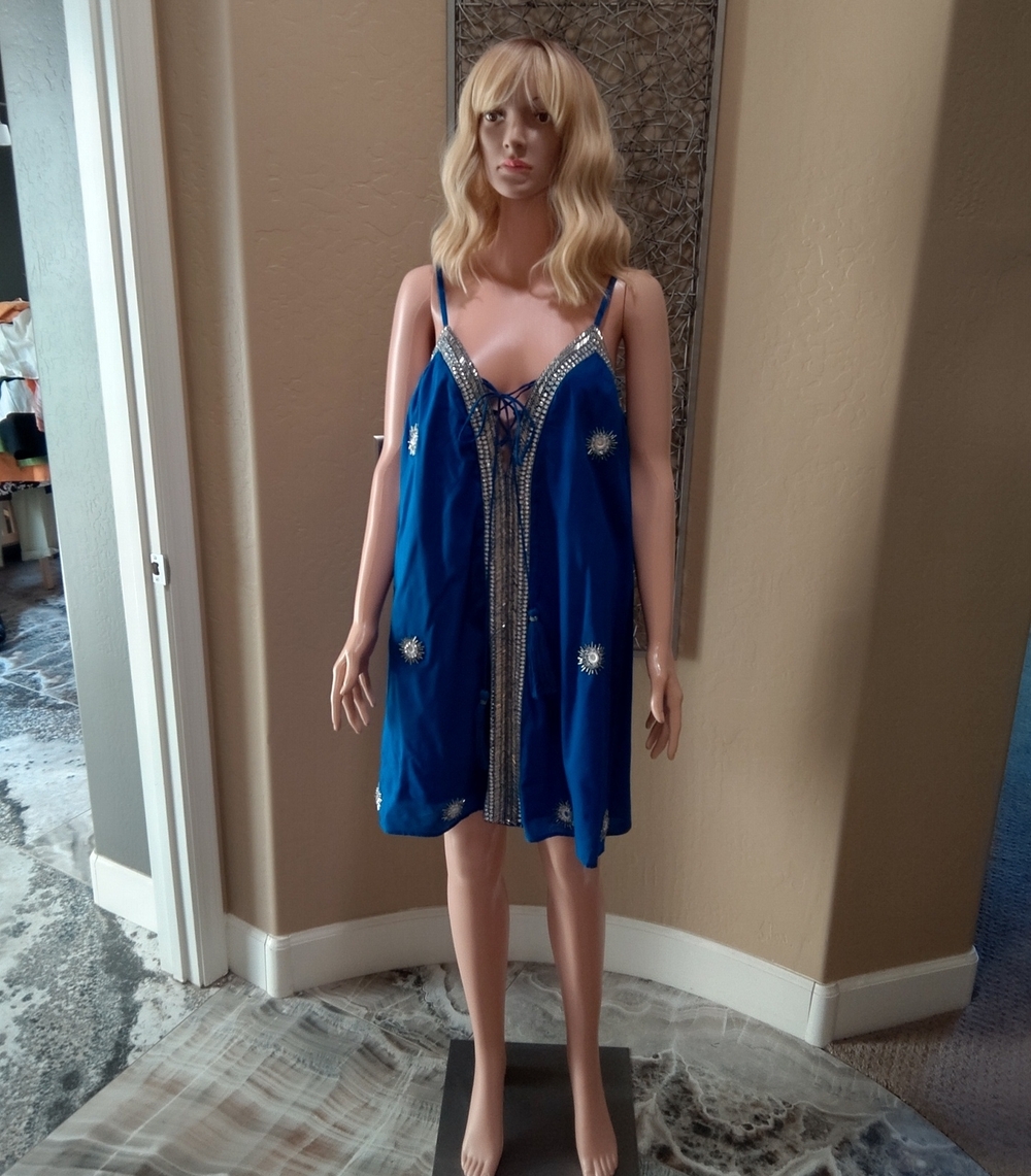 VENUS Royal Blue Beaded and Sequin Swing Dress